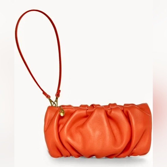 🌺🎉HP🎉🌺 NWT Staud Ruched Leather Bean Bag Blood Orange - Picture 14 of 16
